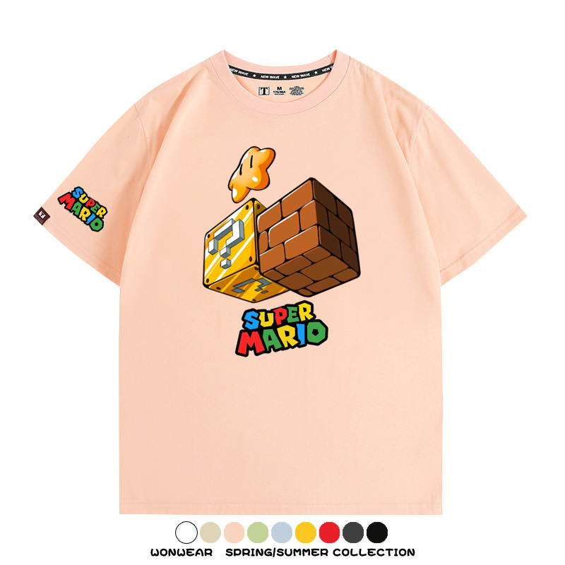 瑪利歐兄弟任天堂周邊短袖游戲卡通蘑菇青少年男寬鬆夏季純棉T恤