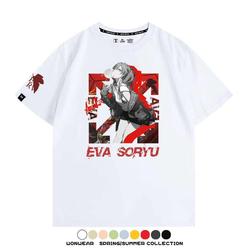 明日香日系潮牌聯名短袖動漫EVA周邊落肩純棉T恤夏青少年情侶上衣