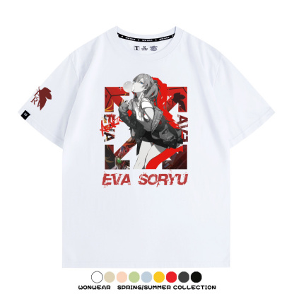 明日香日系潮牌聯名短袖動漫EVA周邊落肩純棉T恤夏青少年情侶上衣