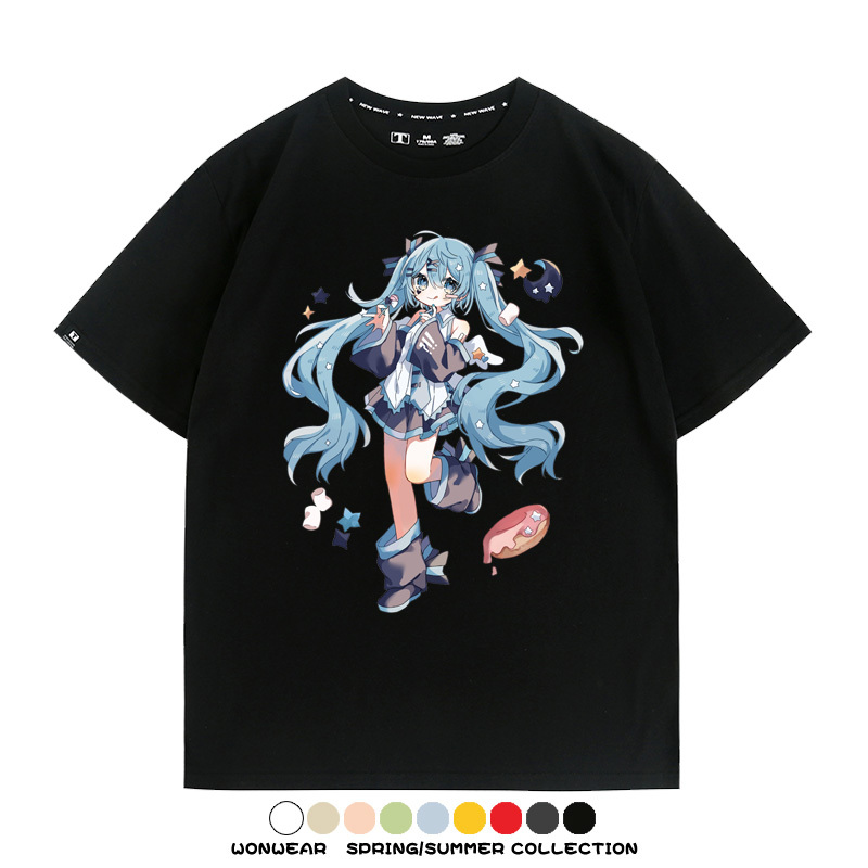 美食MIKU初音未來聯動款情侶短袖上衣純棉T恤衫夏季男潮寬鬆百搭