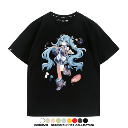 美食MIKU初音未來聯動款情侶短袖上衣純棉T恤衫夏季男潮寬鬆百搭