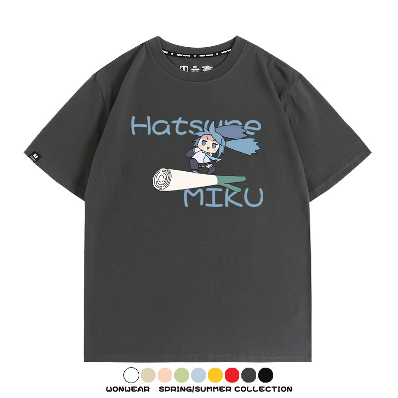 MIKU蔥娘初音未來日系二次元搞怪周邊短袖情侶純棉夏季T恤衫百搭