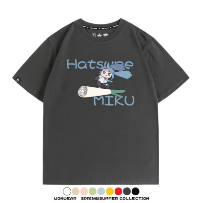 MIKU蔥娘初音未來日系二次元搞怪周邊短袖情侶純棉夏季T恤衫百搭