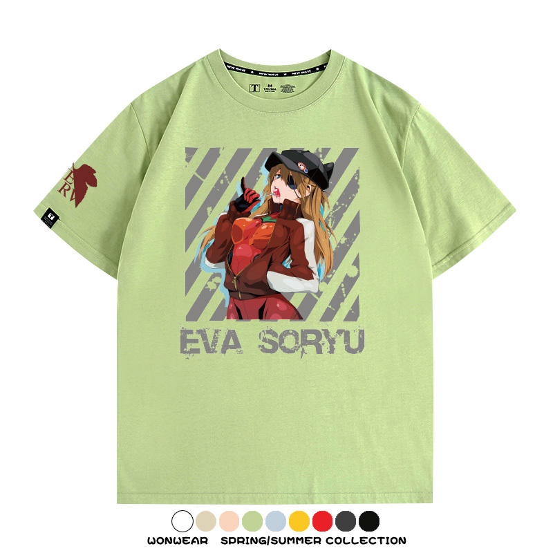 明日香日系潮牌聯名短袖動漫EVA周邊落肩純棉T恤夏青少年情侶上衣