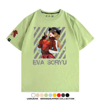 明日香日系潮牌聯名短袖動漫EVA周邊落肩純棉T恤夏青少年情侶上衣