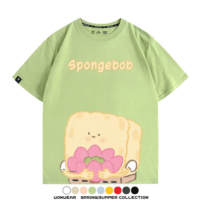 海綿寶寶派大星Q版短袖上衣服佛系好運蓮蓮卡通t恤衫純棉休閒半袖