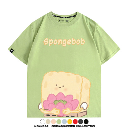 海綿寶寶派大星Q版短袖上衣服佛系好運蓮蓮卡通t恤衫純棉休閒半袖