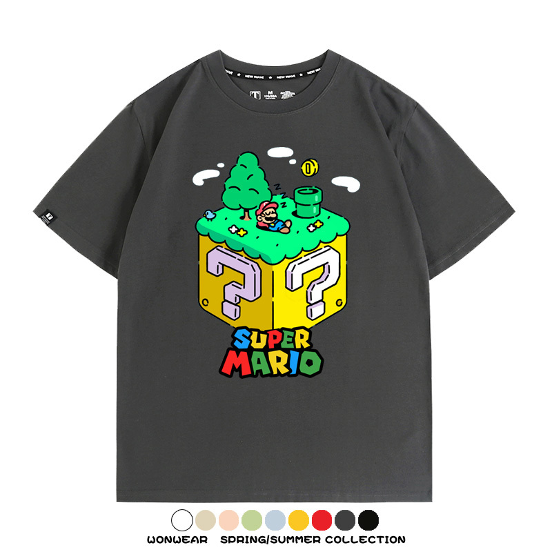 超級瑪麗瑪利歐遊戲卡通任天堂T恤純棉夏季男潮百搭短袖情侶寬鬆