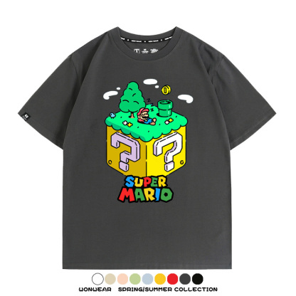 超級瑪麗瑪利歐遊戲卡通任天堂T恤純棉夏季男潮百搭短袖情侶寬鬆