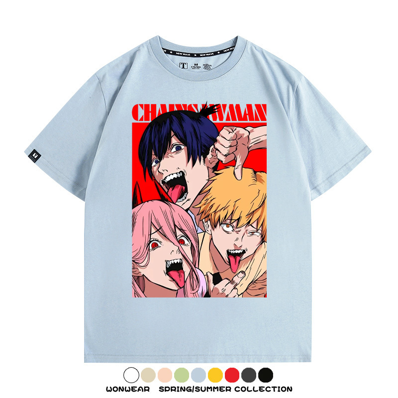 鏈鋸人電次帕瓦動漫聯名 親子情侶裝寬鬆短袖T