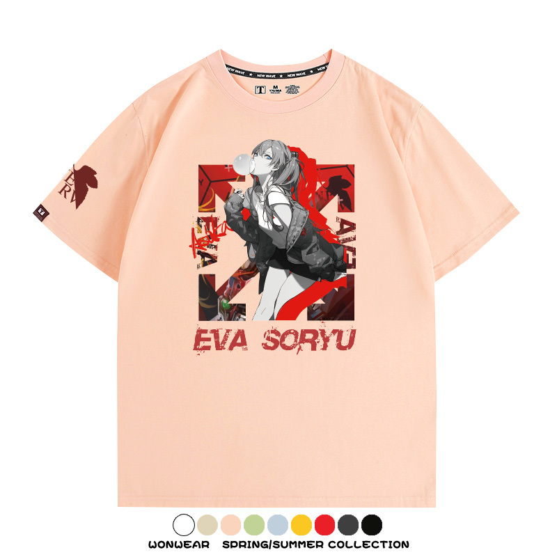 明日香日系潮牌聯名短袖動漫EVA周邊落肩純棉T恤夏青少年情侶上衣