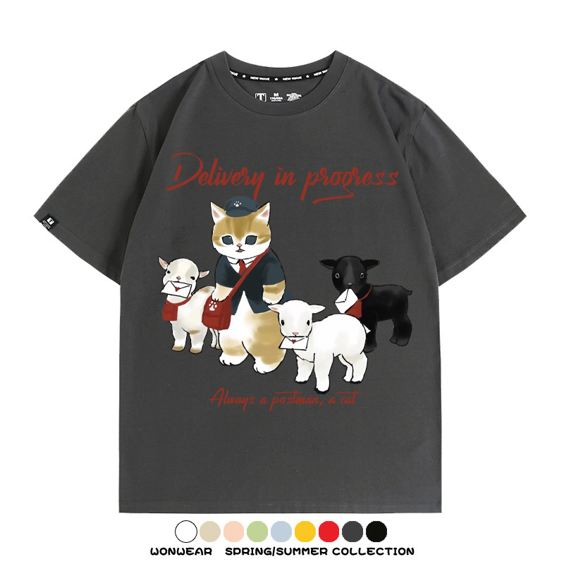 日系郵差員貓貓送快遞 親子情侶裝寬鬆短袖T