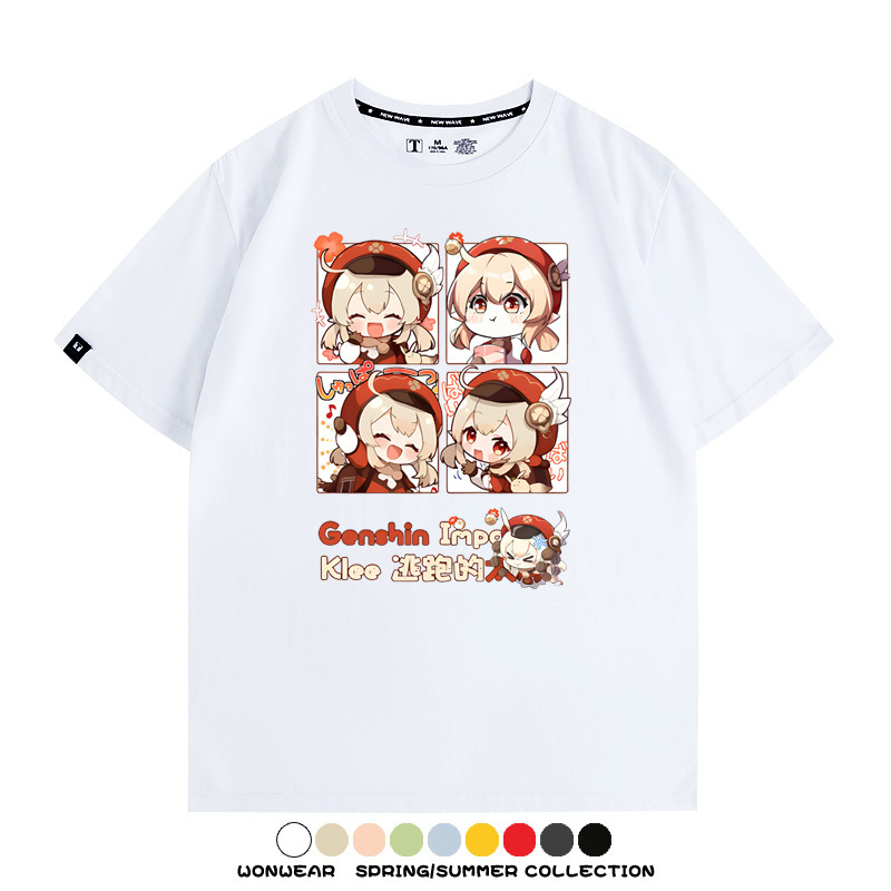 原神遊戲散兵可莉芙寧娜胡桃可愛Q版二次元周邊夏男純棉T恤衫短袖