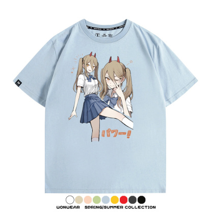 鏈鋸人動漫帕瓦聯名動漫周邊二次元情侶短袖夏季純棉T恤男潮百搭