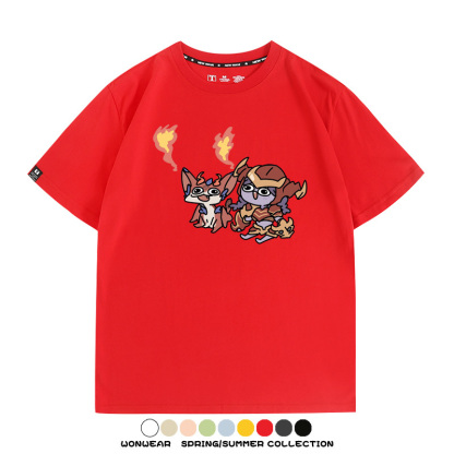 LOL聯盟卡通Q版英雄靈羅娃娃格溫斯莫德周邊短袖夏季男士純棉T恤