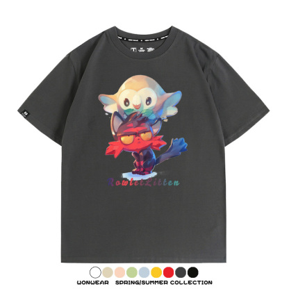 精靈寶可夢日月遊戲木木梟火斑喵卡通周邊短袖夏季男士純棉T恤衫