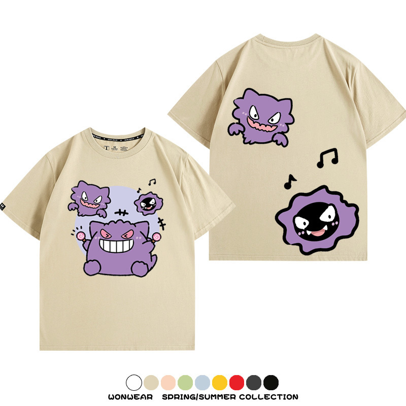 精靈寶可夢卡通可愛Q版耿鬼小精靈周邊情侶短袖夏季男純棉百搭T恤