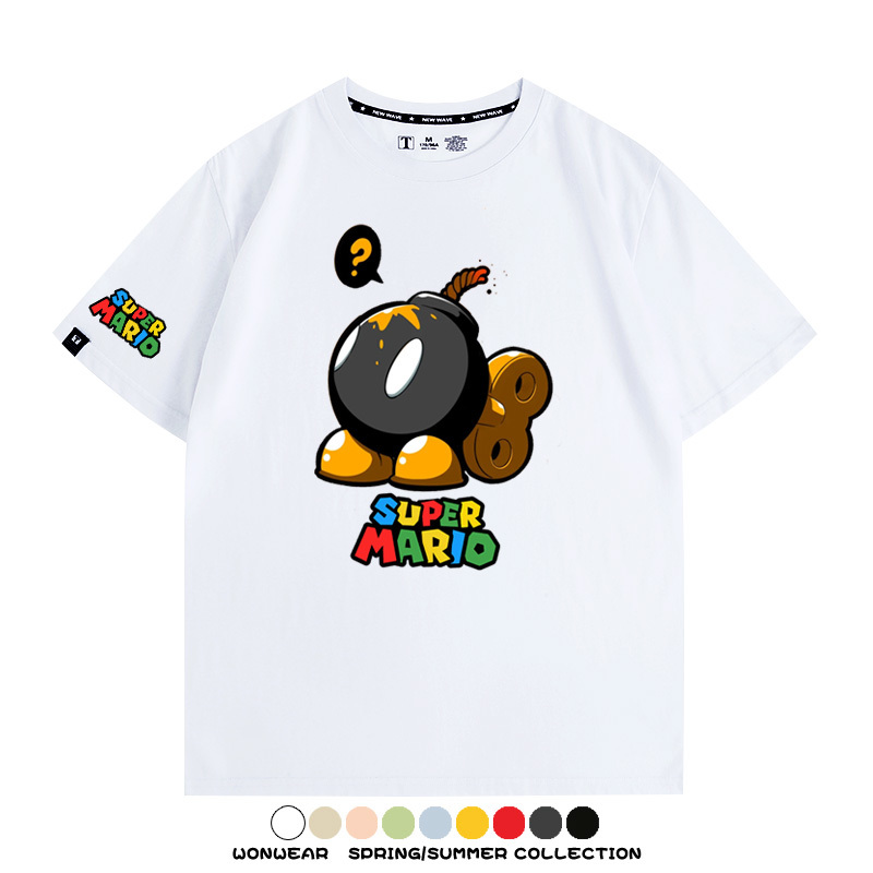 瑪利歐兄弟任天堂周邊短袖游戲卡通蘑菇青少年男寬鬆夏季純棉T恤