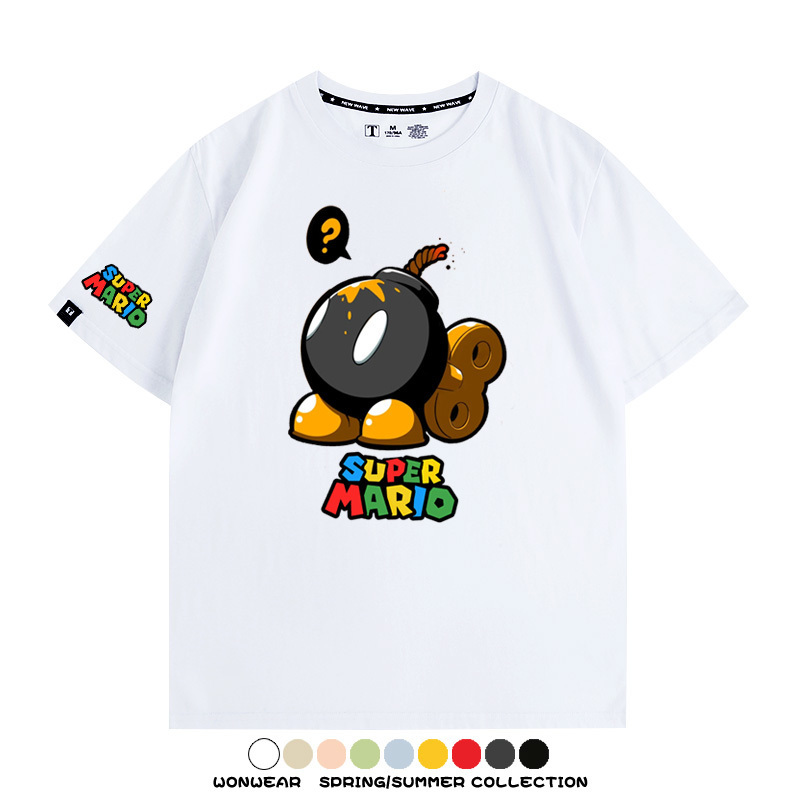 瑪利歐兄弟任天堂周邊短袖游戲卡通蘑菇青少年男寬鬆夏季純棉T恤