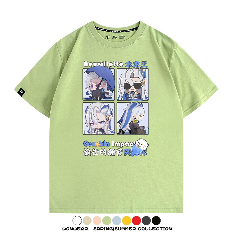 原神遊戲散兵可莉芙寧娜胡桃可愛Q版二次元周邊夏男純棉T恤衫短袖