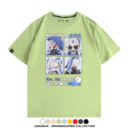 原神遊戲散兵可莉芙寧娜胡桃可愛Q版二次元周邊夏男純棉T恤衫短袖