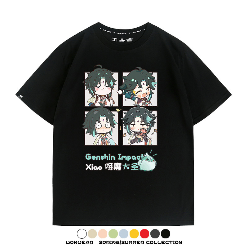 原神遊戲散兵可莉芙寧娜胡桃可愛Q版二次元周邊夏男純棉T恤衫短袖