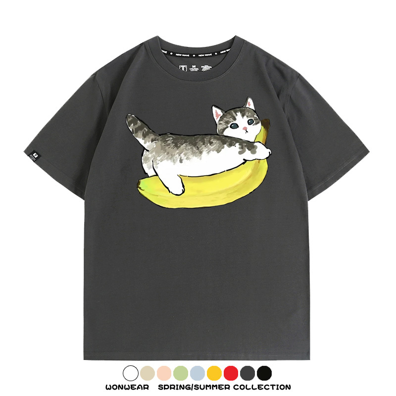 香蕉貓福珊迪情侶裝短袖上衣服日系二次元喵聯名半袖動物半袖男t恤夏