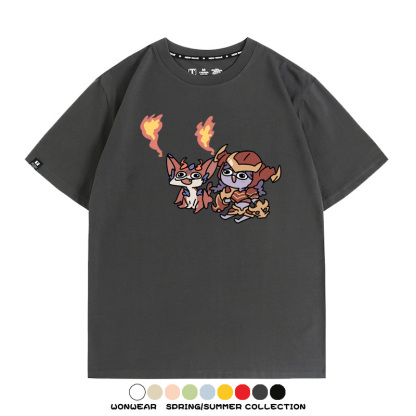 LOL聯盟卡通Q版英雄靈羅娃娃格溫斯莫德周邊短袖夏季男士純棉T恤