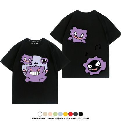 精靈寶可夢卡通可愛Q版耿鬼小精靈周邊情侶短袖夏季男純棉百搭T恤