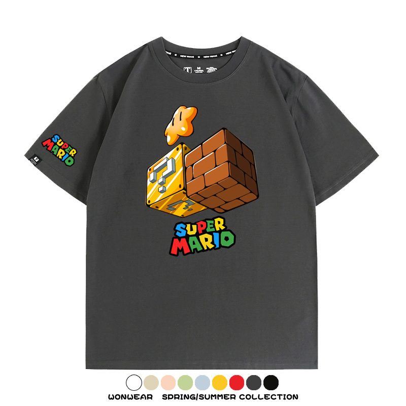 瑪利歐兄弟任天堂周邊短袖游戲卡通蘑菇青少年男寬鬆夏季純棉T恤