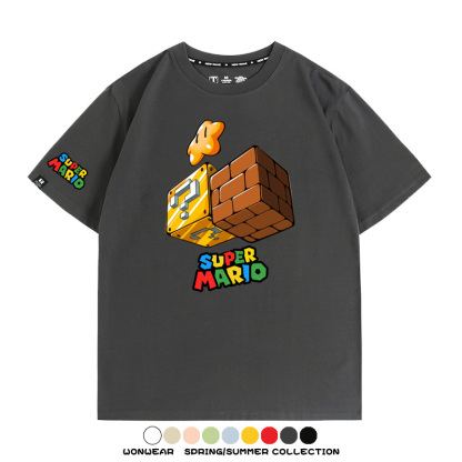 瑪利歐兄弟任天堂周邊短袖游戲卡通蘑菇青少年男寬鬆夏季純棉T恤