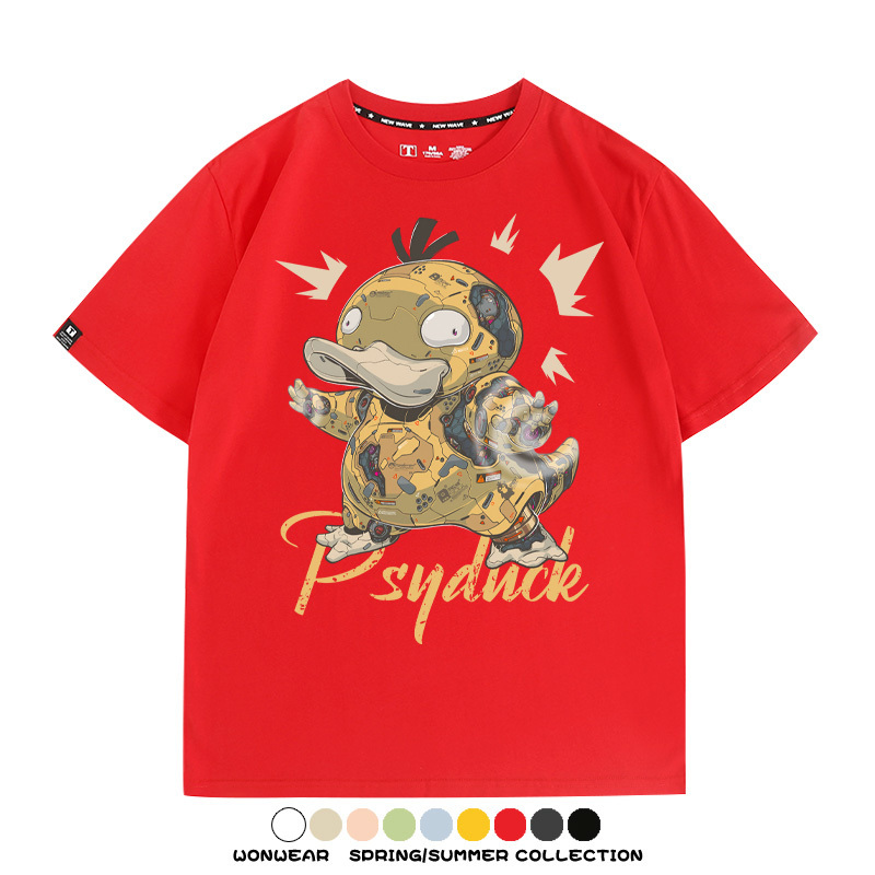 機械可達鴨精靈寶可夢 親子情侶裝寬鬆短袖T