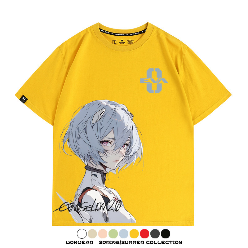 凌波麗EVA日系動漫卡通二次元上衣COS短袖純棉T恤衫eva復古百搭寬鬆