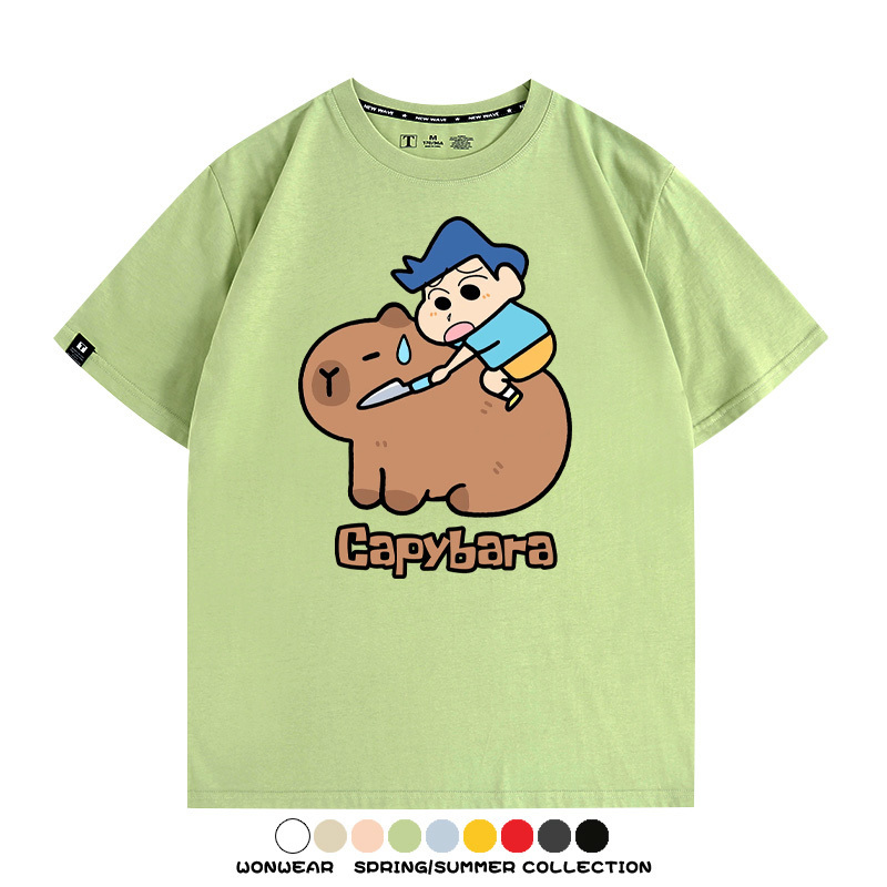 蠟筆小新卡皮巴拉水豚 親子情侶裝寬鬆短袖T