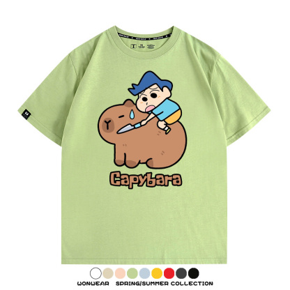 蠟筆小新卡皮巴拉水豚 親子情侶裝寬鬆短袖T