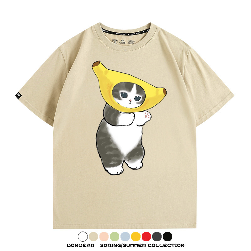 香蕉貓福珊迪情侶裝短袖上衣服日系二次元喵聯名半袖動物半袖男t恤夏
