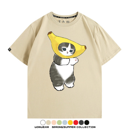 香蕉貓福珊迪情侶裝短袖上衣服日系二次元喵聯名半袖動物半袖男t恤夏