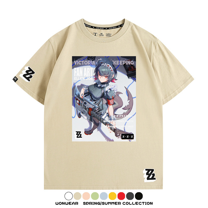 絕區零遊戲鯊魚妹艾蓮聯名款短袖夏季青少年男潮純棉寬鬆百搭T恤