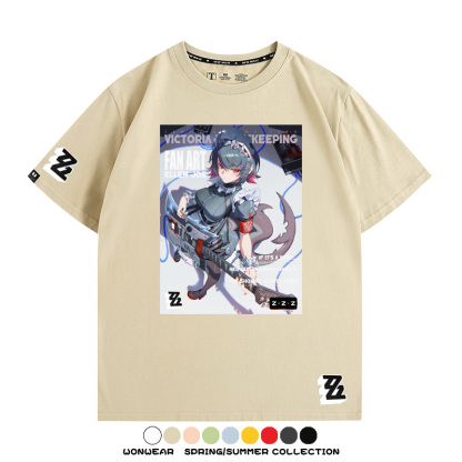 絕區零遊戲鯊魚妹艾蓮聯名款短袖夏季青少年男潮純棉寬鬆百搭T恤