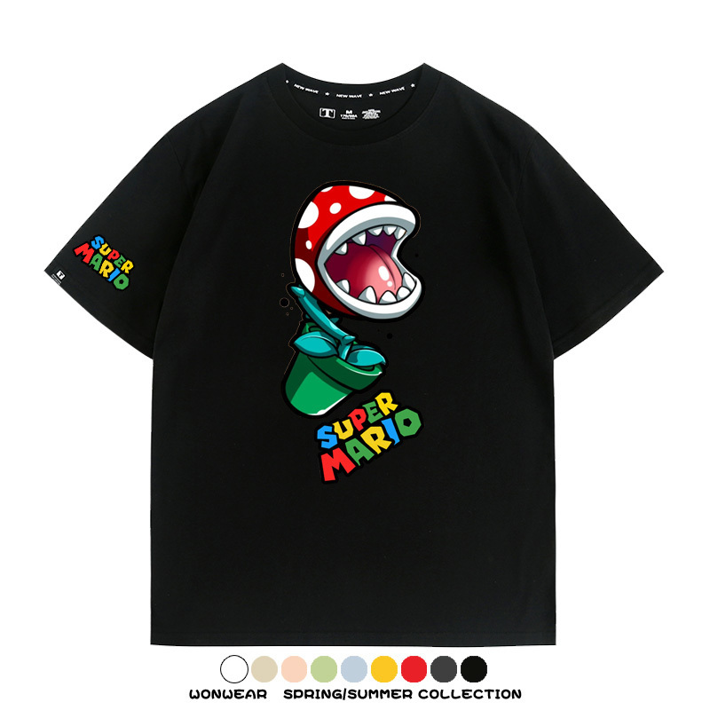 瑪利歐兄弟任天堂周邊短袖游戲卡通蘑菇青少年男寬鬆夏季純棉T恤