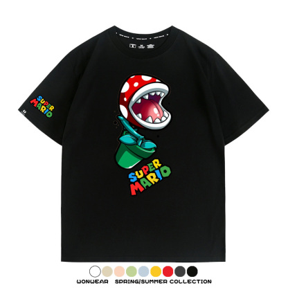瑪利歐兄弟任天堂周邊短袖游戲卡通蘑菇青少年男寬鬆夏季純棉T恤