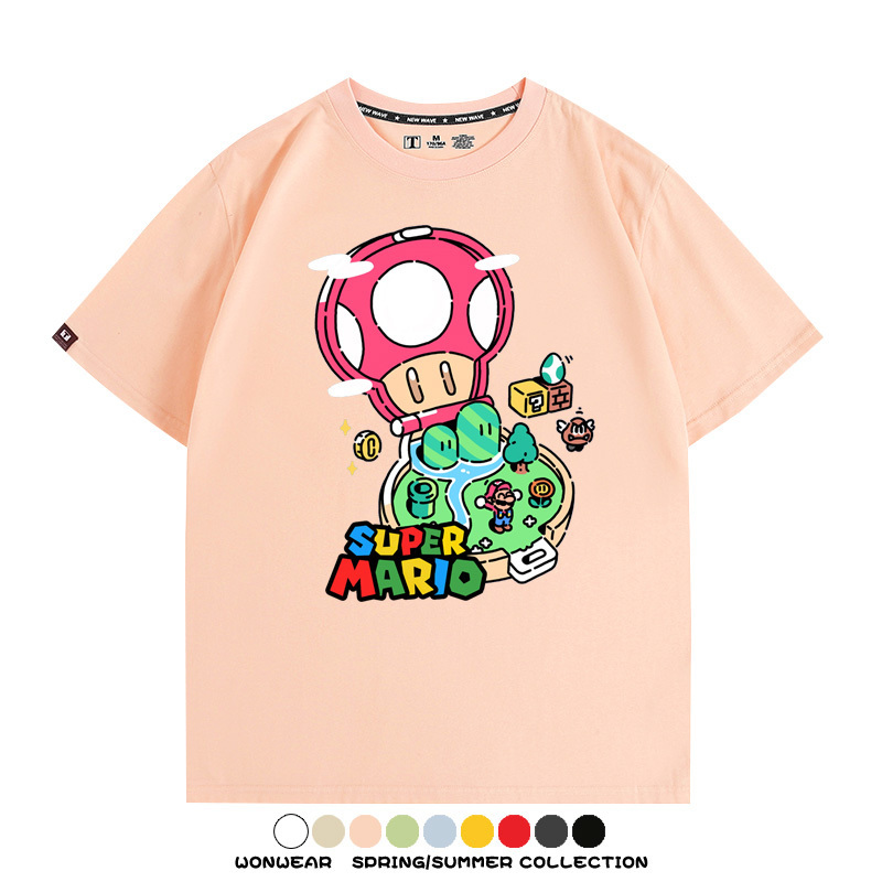 超級瑪麗瑪利歐遊戲卡通任天堂T恤純棉夏季男潮百搭短袖情侶寬鬆
