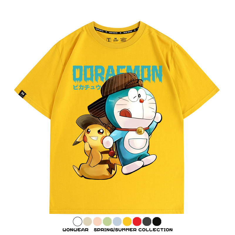 哆啦A夢聯名寶可夢皮卡丘周邊短袖T恤