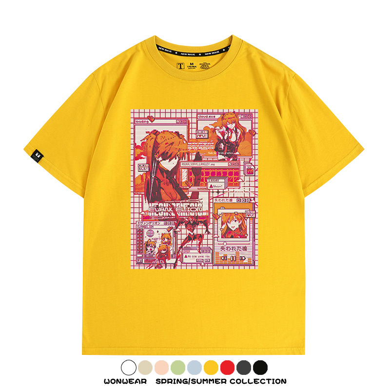 像素風復古EVA動漫明日香潮牌周邊純棉短袖上衣T恤衫夏季寬鬆百搭