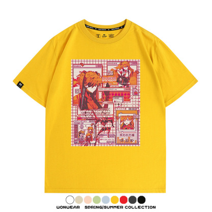 像素風復古EVA動漫明日香潮牌周邊純棉短袖上衣T恤衫夏季寬鬆百搭