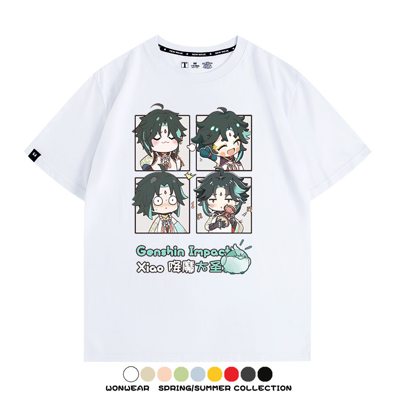 原神遊戲散兵可莉芙寧娜胡桃可愛Q版二次元周邊夏男純棉T恤衫短袖