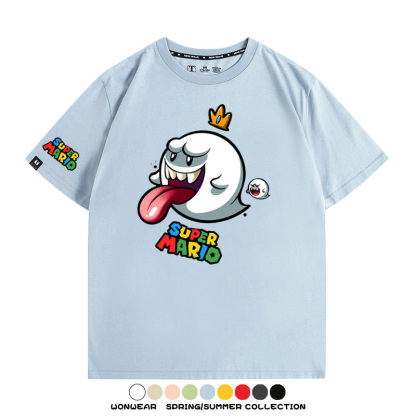 瑪利歐兄弟任天堂周邊短袖游戲卡通蘑菇青少年男寬鬆夏季純棉T恤