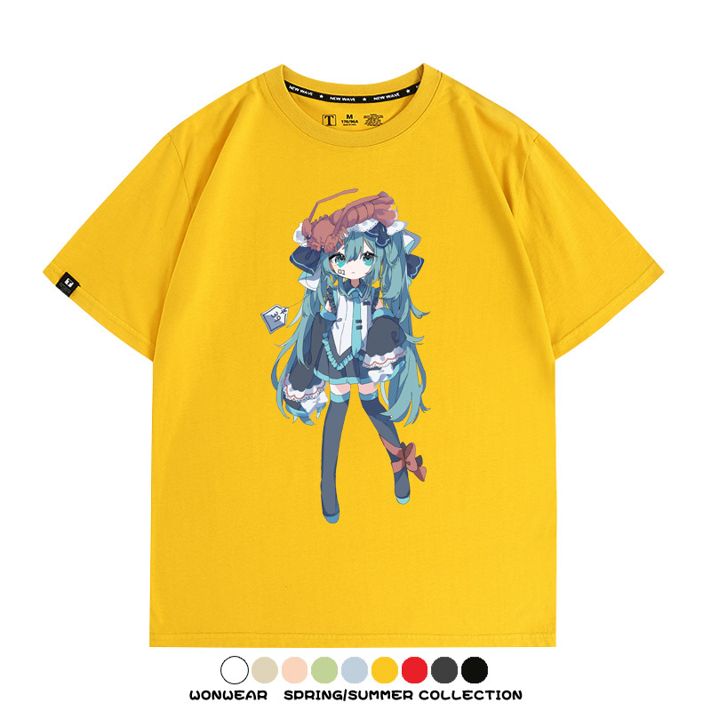 美食MIKU初音未來聯動款情侶短袖上衣純棉T恤衫夏季男潮寬鬆百搭