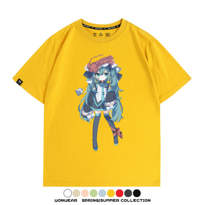 美食MIKU初音未來聯動款情侶短袖上衣純棉T恤衫夏季男潮寬鬆百搭