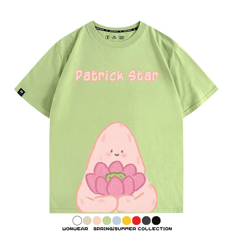 海綿寶寶派大星Q版短袖上衣服佛系好運蓮蓮卡通t恤衫純棉休閒半袖